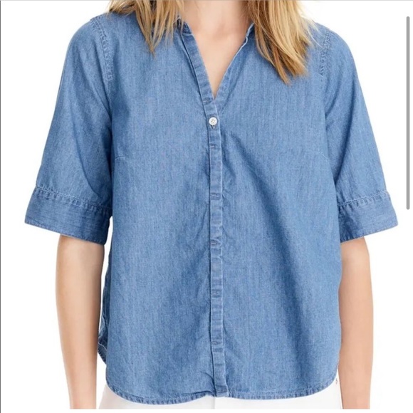 J.Crew Short Sleeve Relaxed Fit Chambray Shirt - Picture 1 of 4